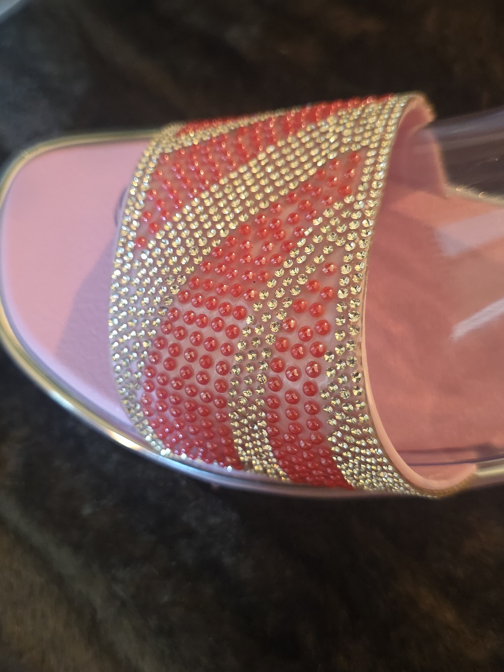 Material Girl Pink & Silver Rhinestone Slide Sandals - Picture 6 of 9